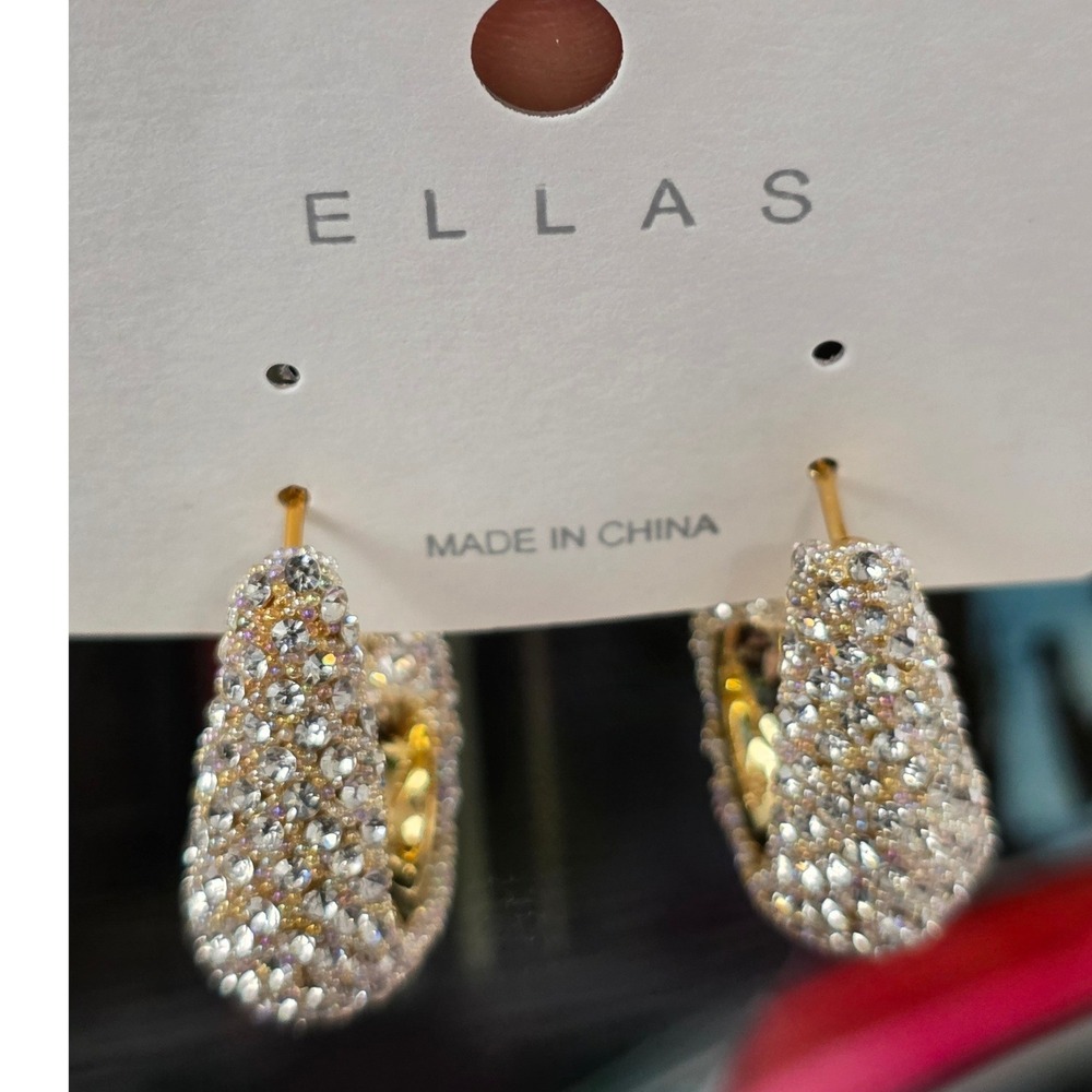 Ellas Chunky Hoop Earrings Gold New AB Crystal Rhinestone Statement - Picture 2 of 6